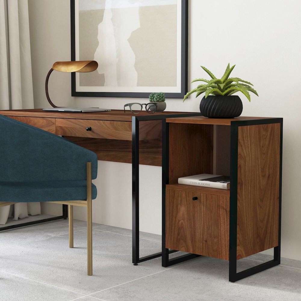 Drake One Drawer File Cabinet with Storage, Medium Brown. Picture 6