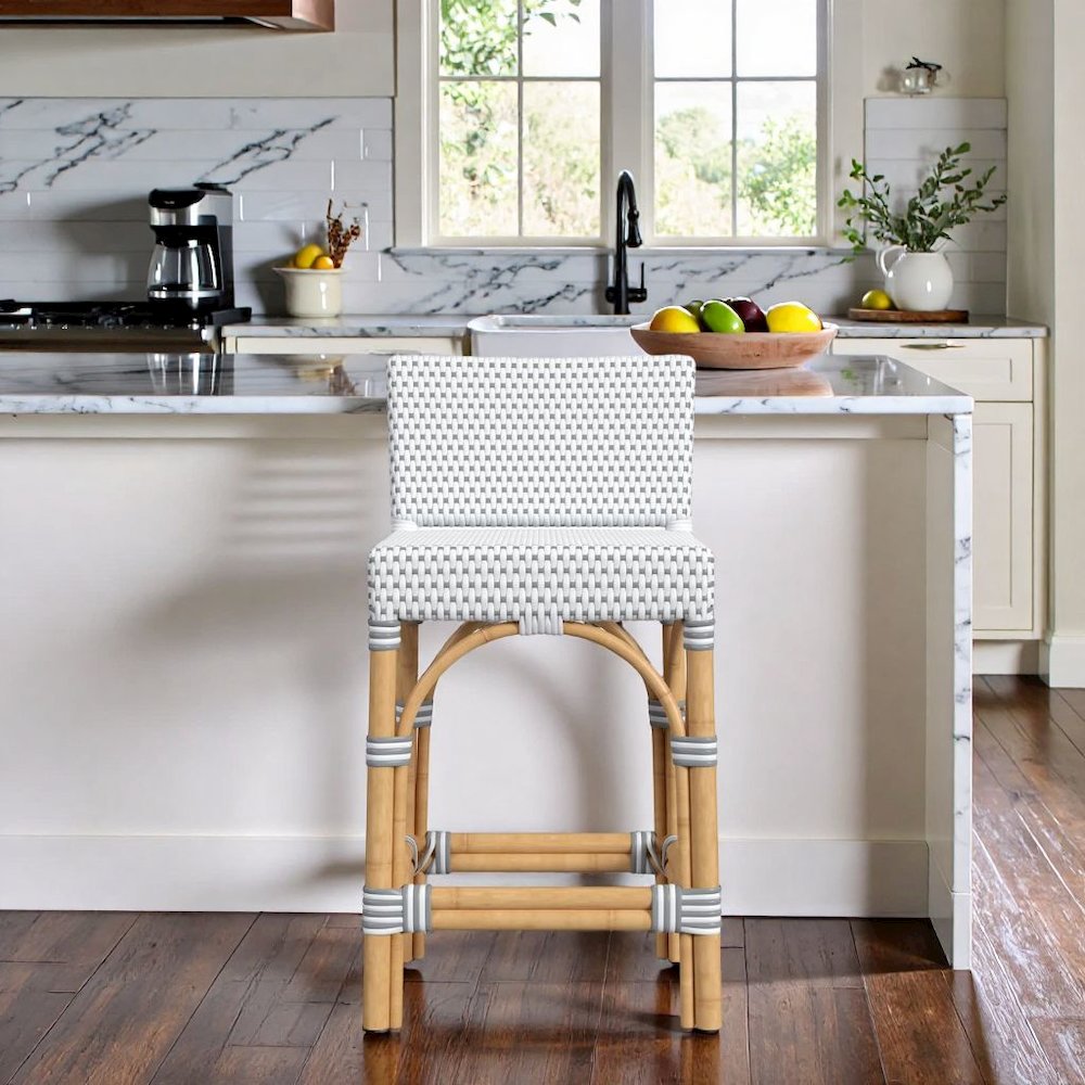 Rattan Counter Stool – White Wicker and Wood Bar Stools for Seating. Picture 3