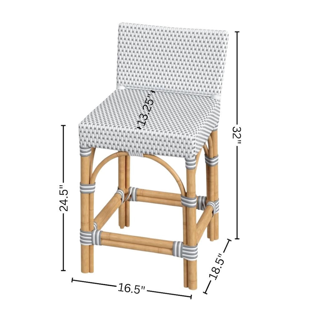 Rattan Counter Stool – White Wicker and Wood Bar Stools for Seating. Picture 8