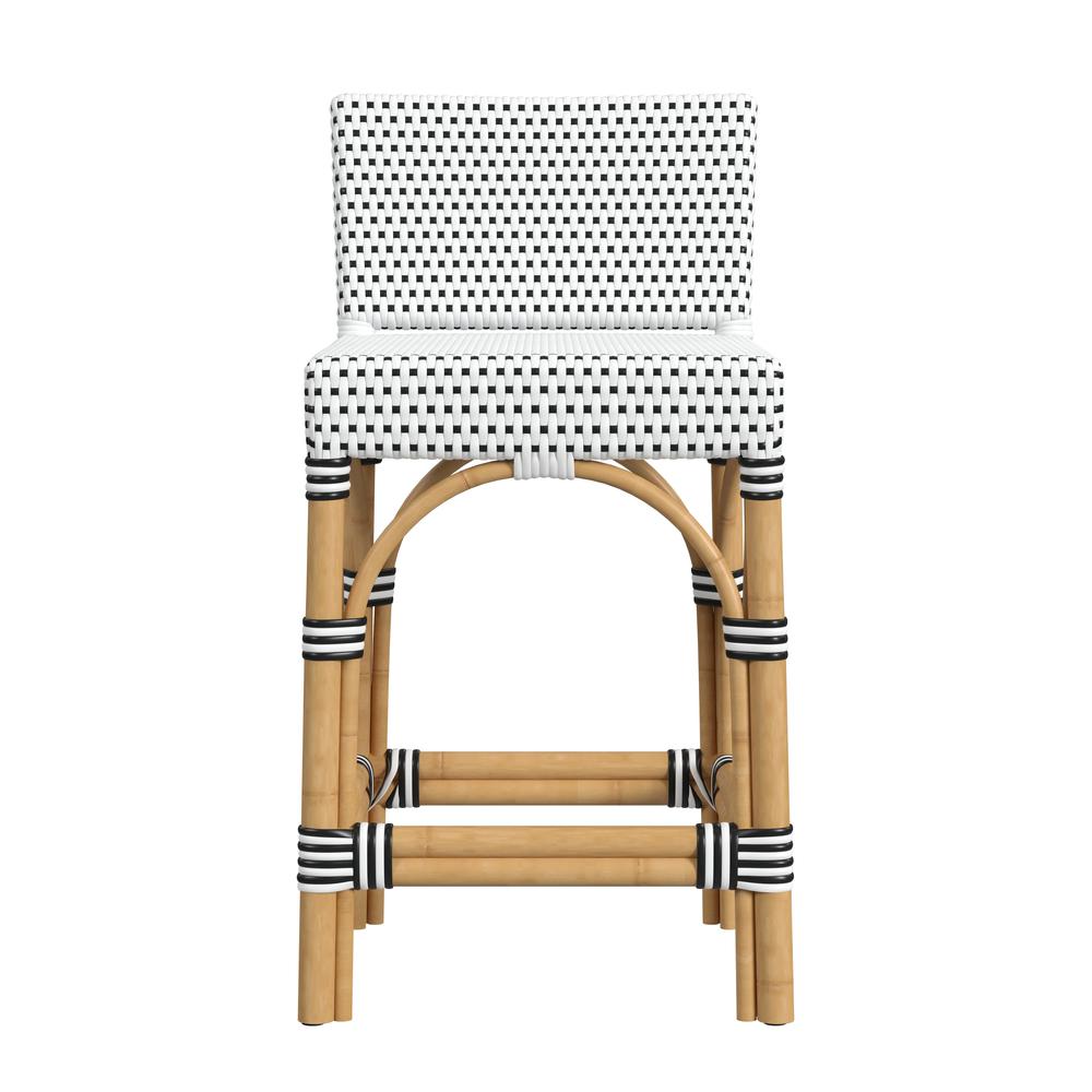 Serienna Rectangular Rattan Low Back 24.5" Counter Stool, Black and White. Picture 2