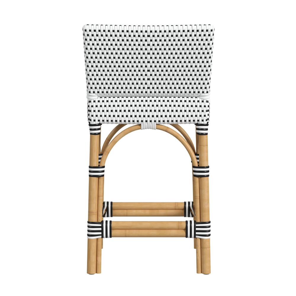 Serienna Rectangular Rattan Low Back 24.5" Counter Stool, Black and White. Picture 4
