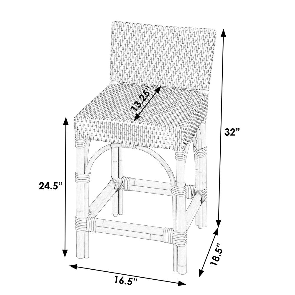 Serienna Rectangular Rattan Low Back 24.5" Counter Stool, Black and White. Picture 6