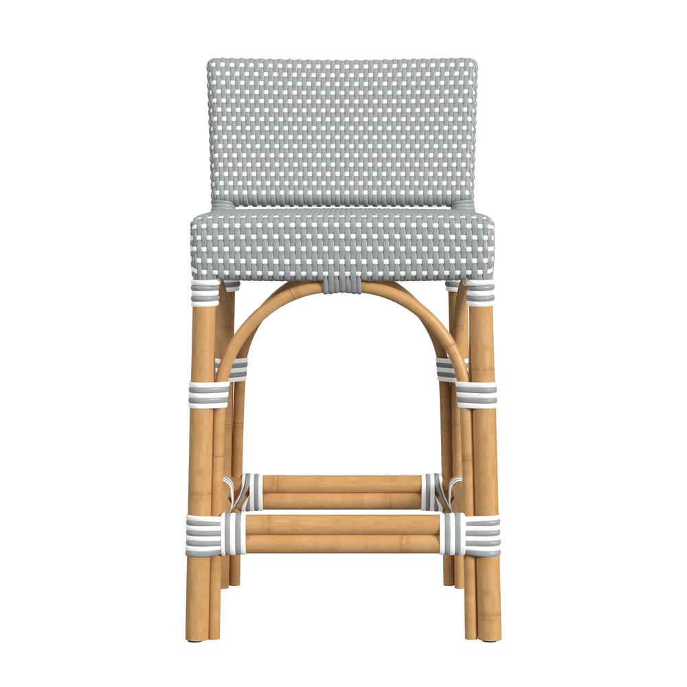 Serienna Rectangular Rattan Low Back 24.5" Counter Stool, Gray and White. Picture 2