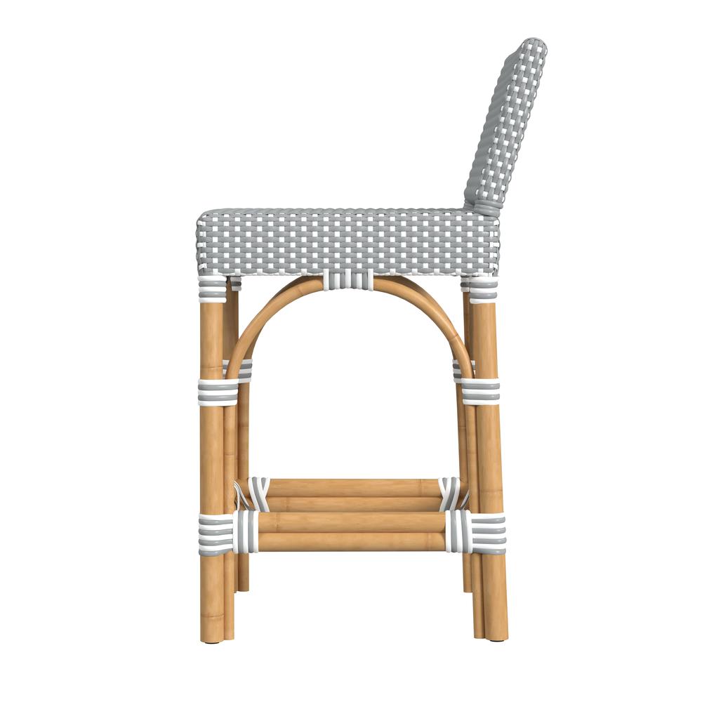 Serienna Rectangular Rattan Low Back 24.5" Counter Stool, Gray and White. Picture 3