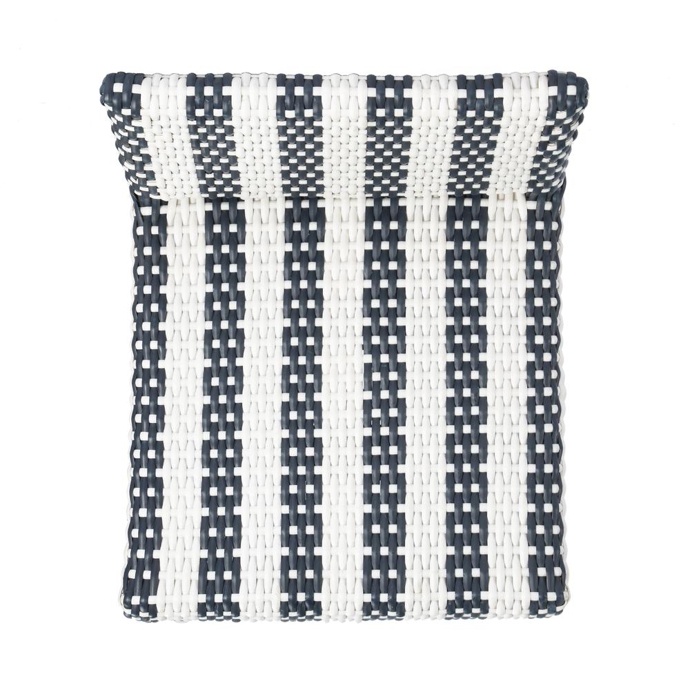 Serienna Rectangular Rattan Low Back 24.5" Counter Stool, White and Navy Stripe. Picture 6