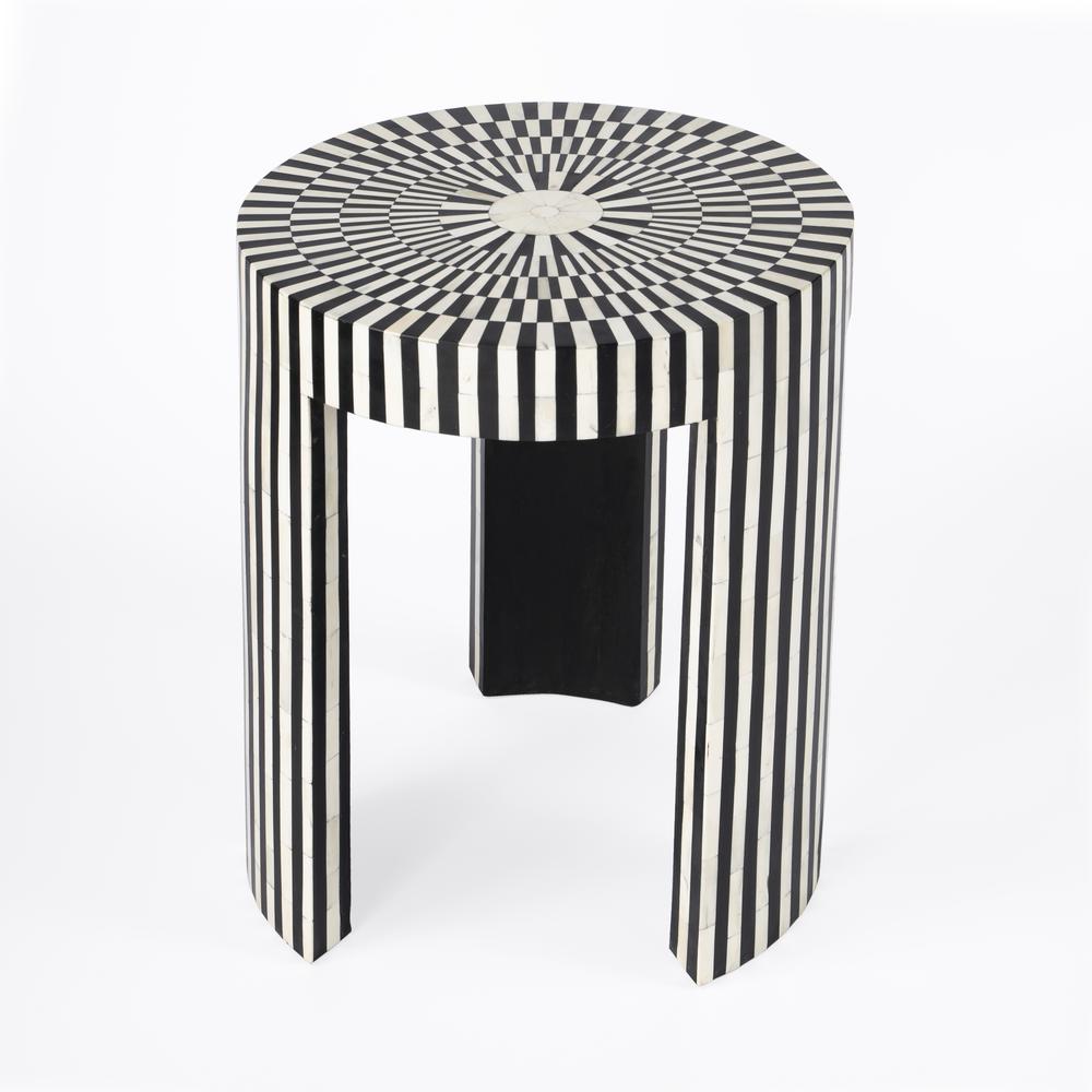 Rimma Bone Inlay Side Table, Black and White. Picture 1
