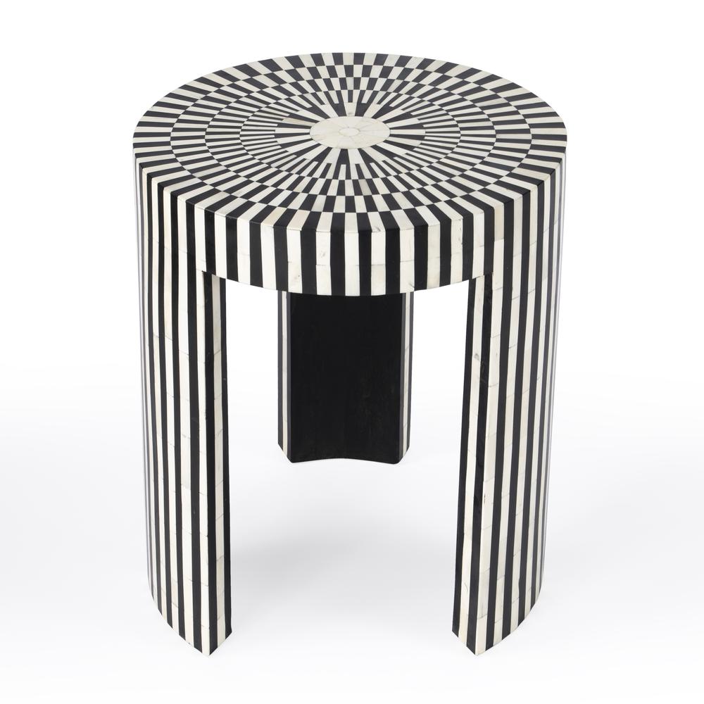 Rimma Bone Inlay Side Table, Black and White. Picture 3