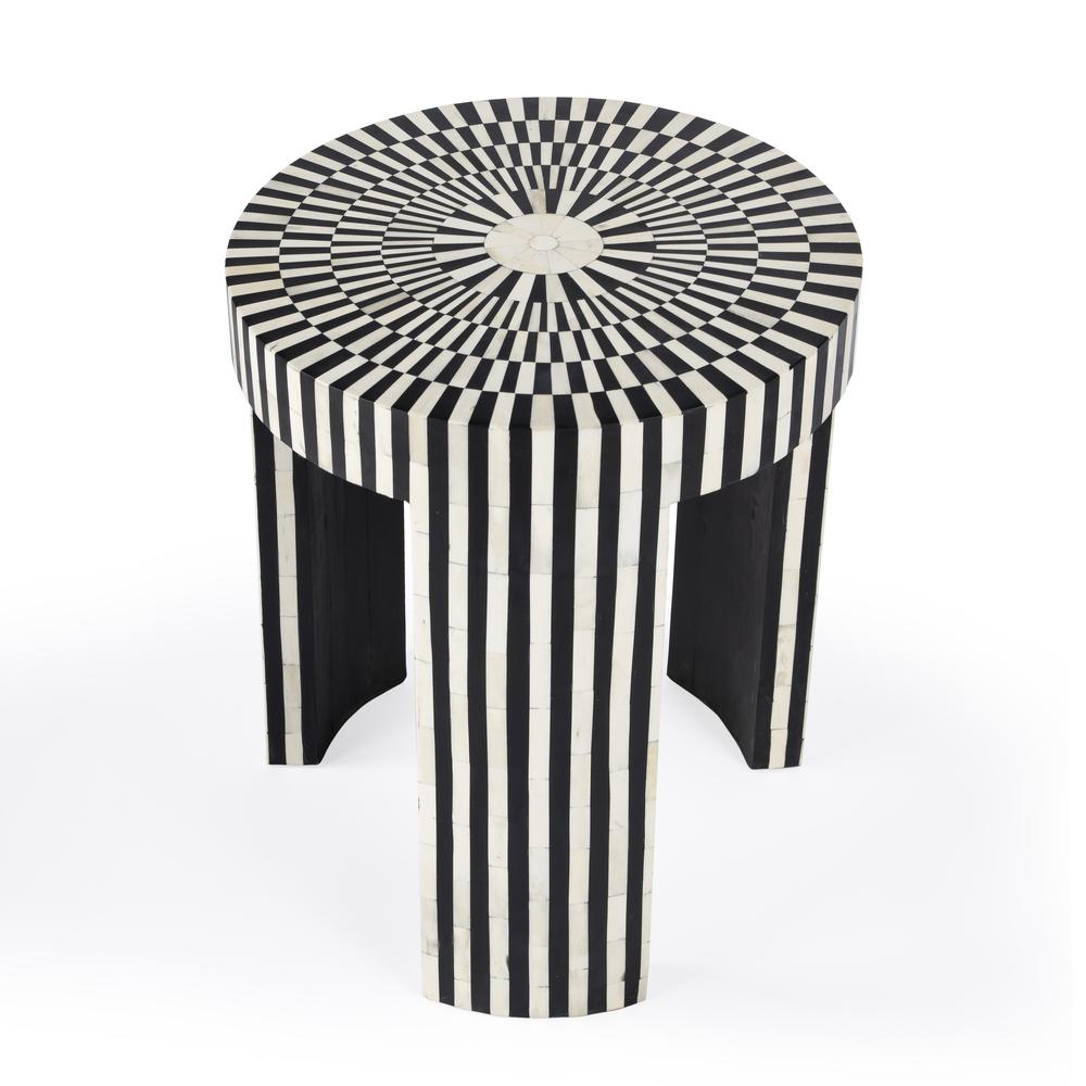 Rimma Bone Inlay Side Table, Black and White. Picture 6