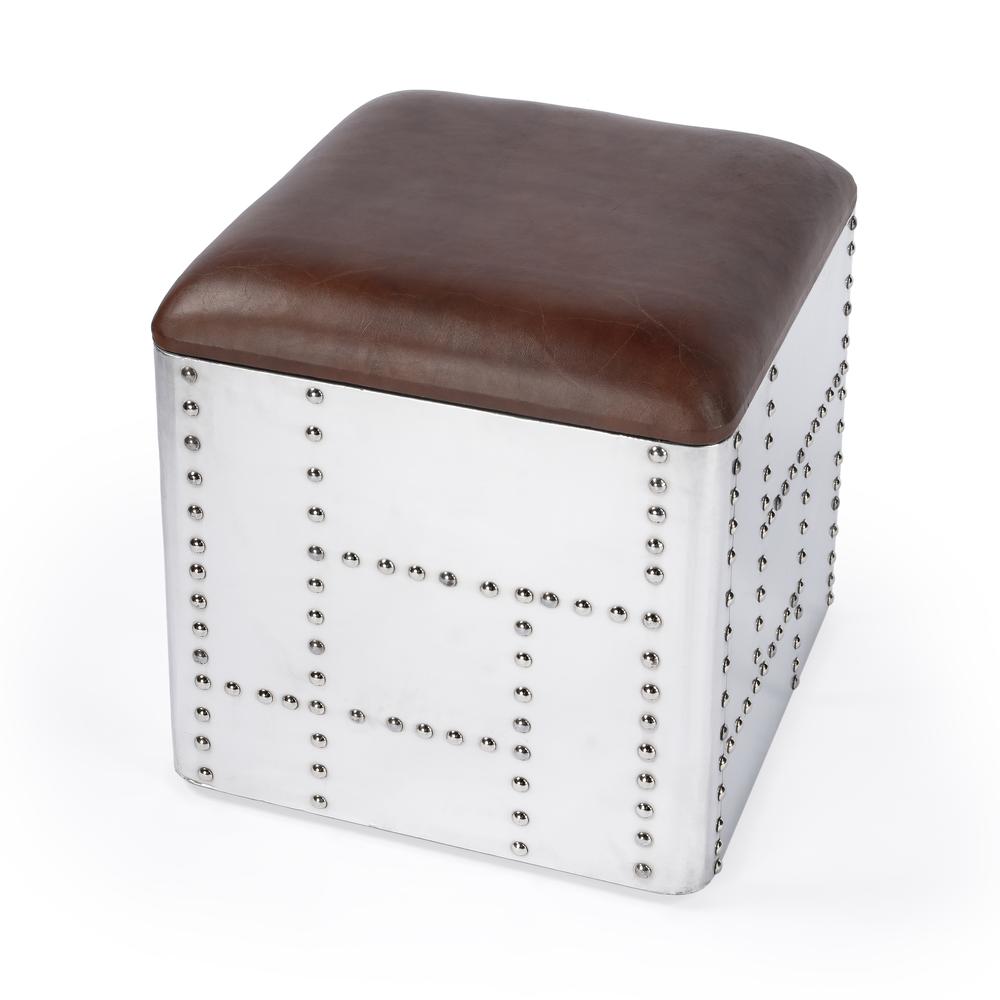 Midway Aviator Leather Ottoman, Medium Brown. Picture 1
