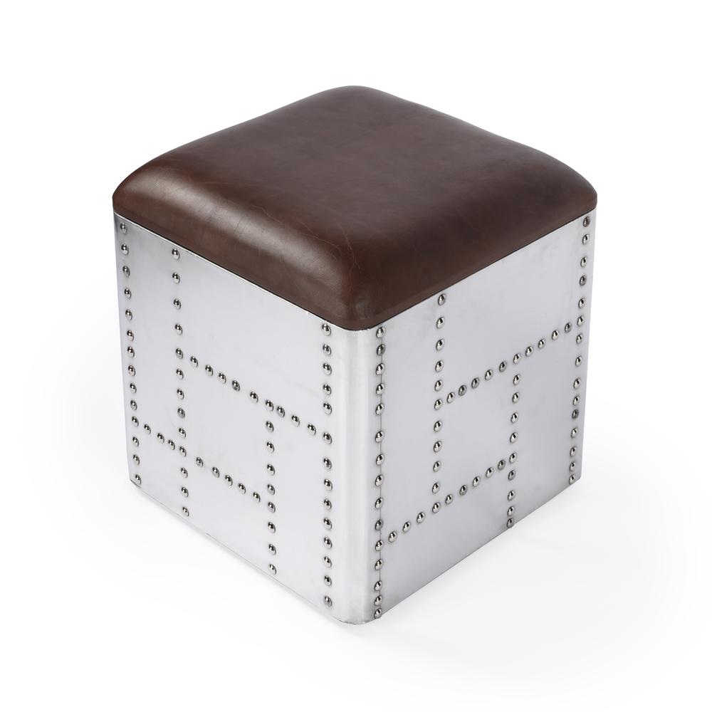Midway Aviator Leather Ottoman, Medium Brown. Picture 2