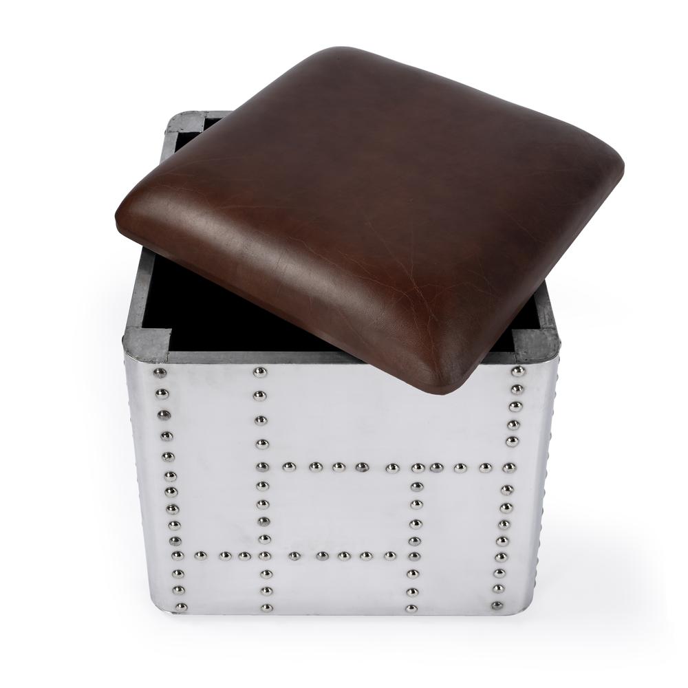 Midway Aviator Leather Ottoman, Medium Brown. Picture 3