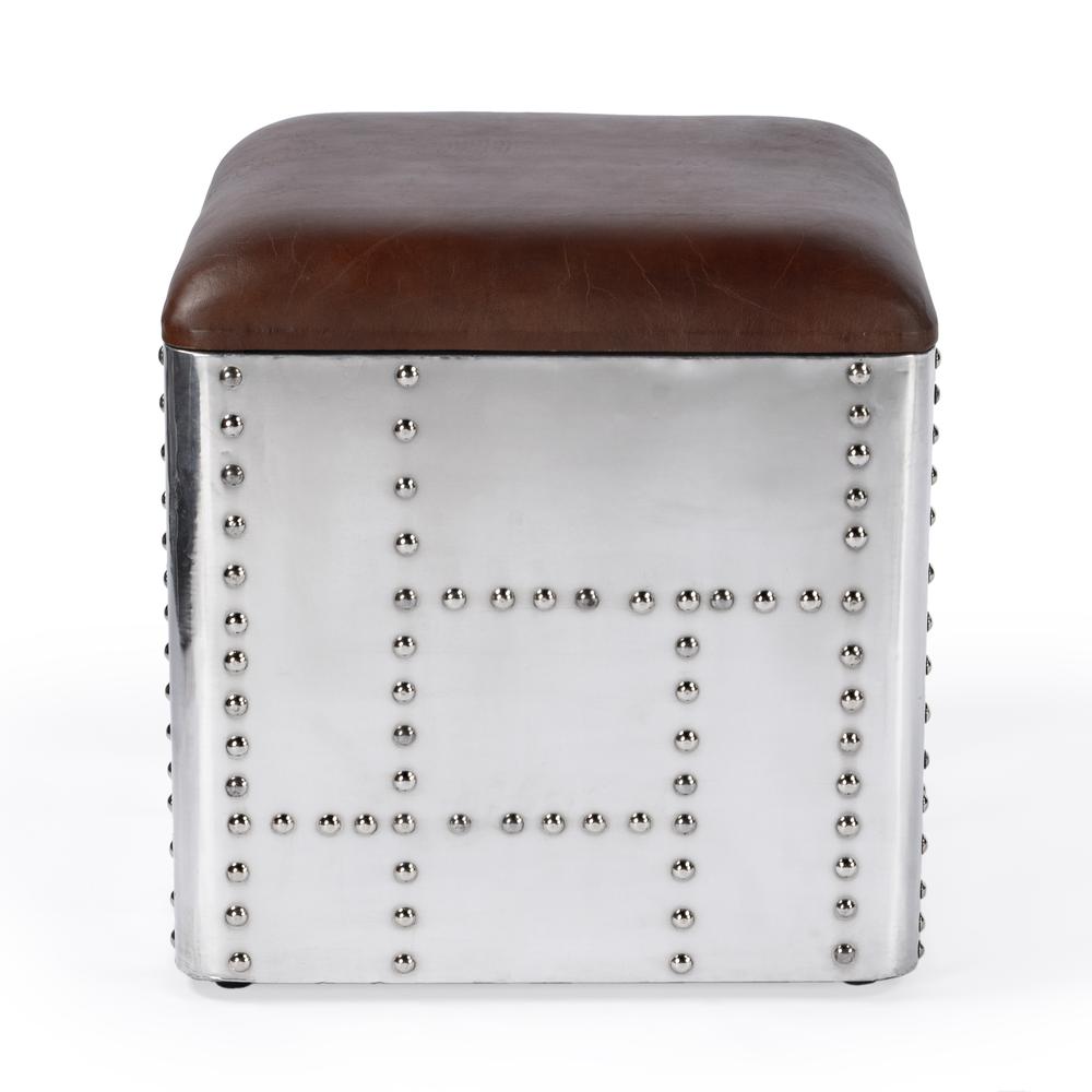 Midway Aviator Leather Ottoman, Medium Brown. Picture 5