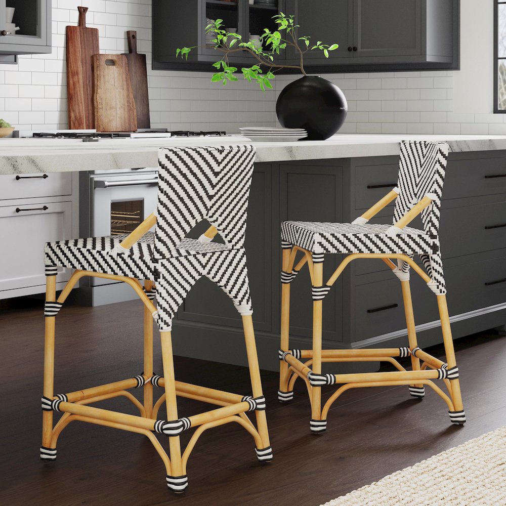 Creanly 25.25 in. Seat Height Rectangular  Rattan Counter Stool with Back. Picture 8