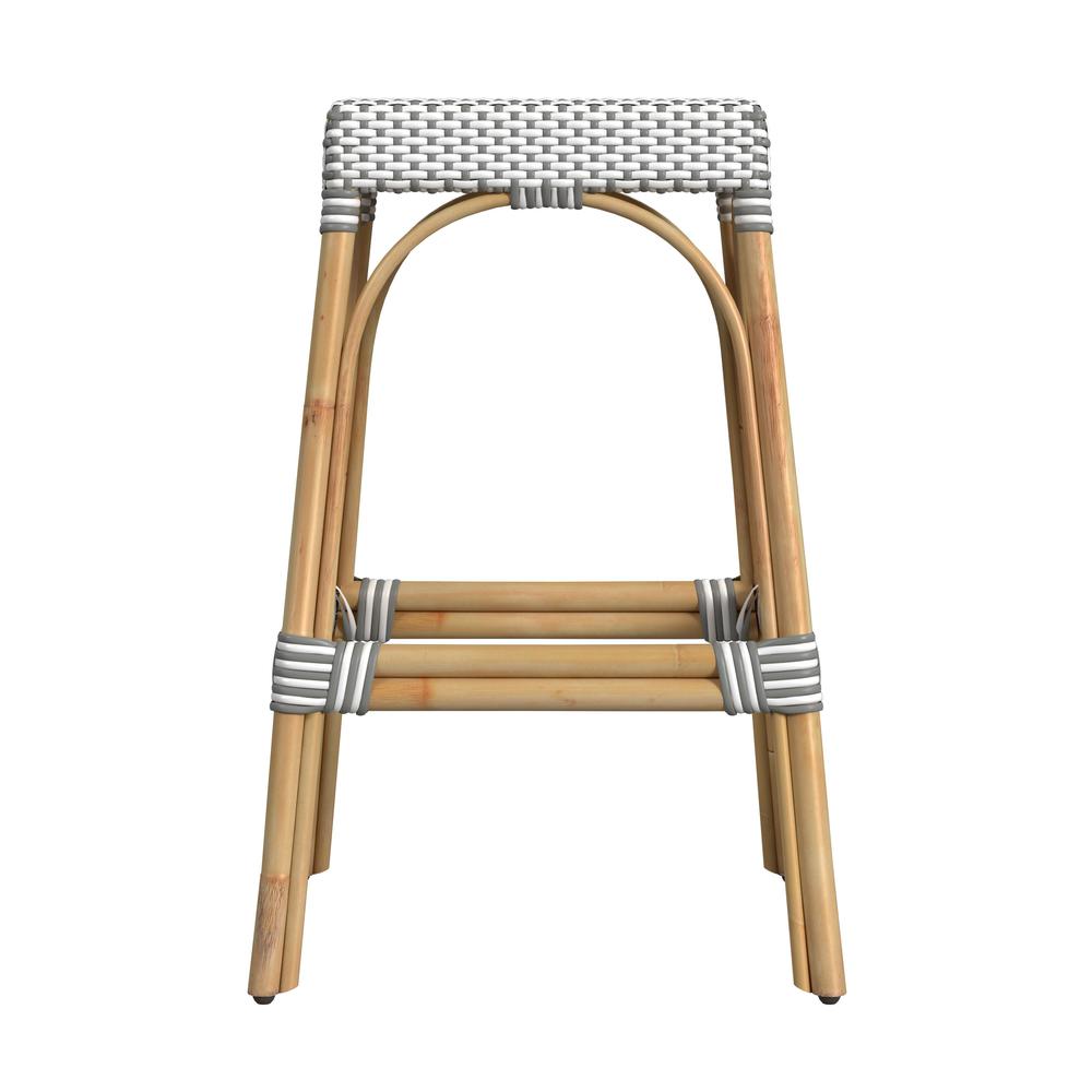 Robias Rectangular Rattan 30" Bar Stool, Gray and White Dot. Picture 2