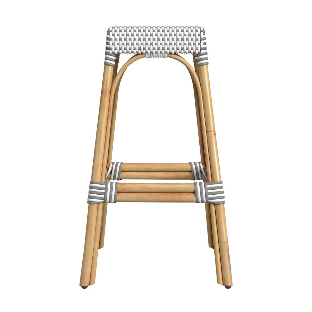 Robias Rectangular Rattan 30" Bar Stool, Gray and White Dot. Picture 3