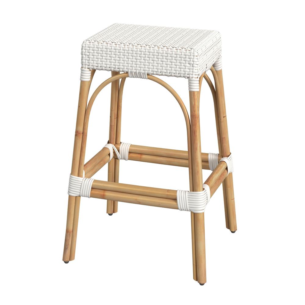 Robias Rectangular Rattan 30" Bar Stool, Glossy White. Picture 1