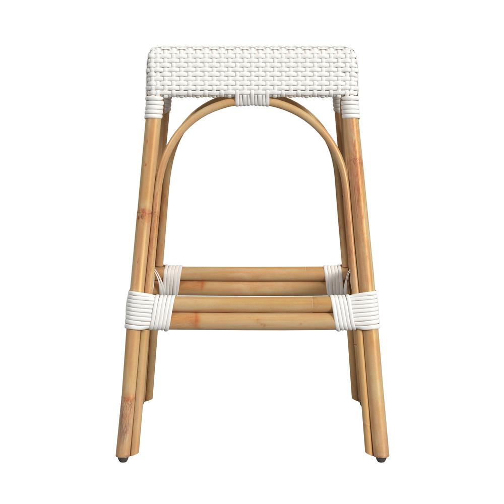 Robias Rectangular Rattan 30" Bar Stool, Glossy White. Picture 2