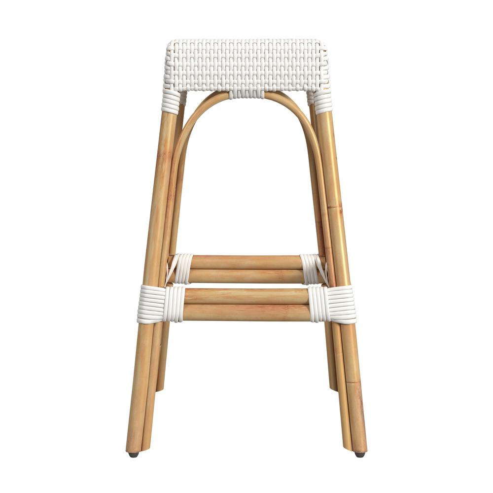 Robias Rectangular Rattan 30" Bar Stool, Glossy White. Picture 3