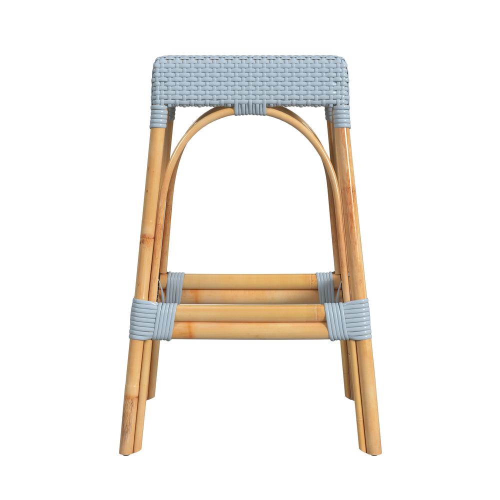 Robias Rectangular Rattan 30" Bar Stool, Baby Blue. Picture 3