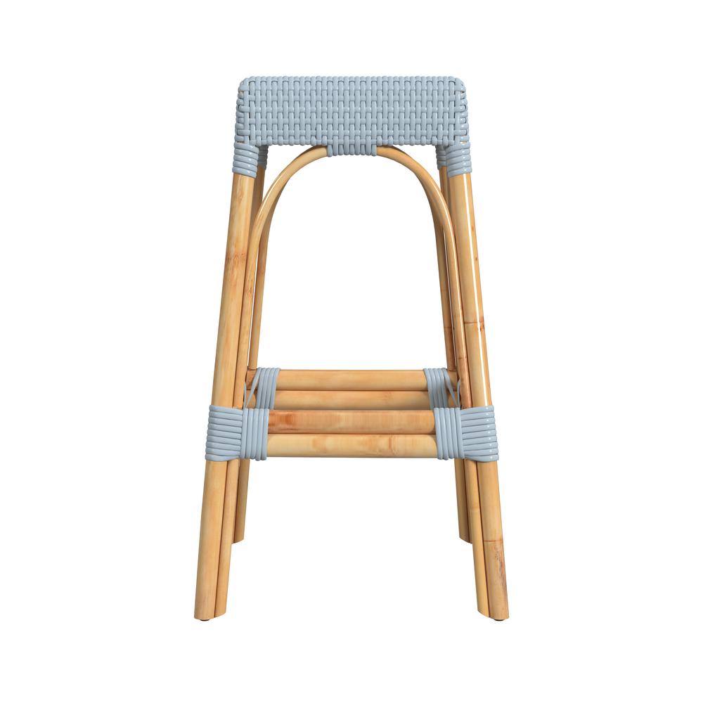 Robias Rectangular Rattan 30" Bar Stool, Baby Blue. Picture 4