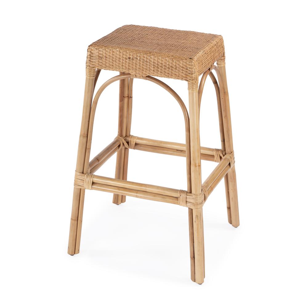 Robias Rectangular Rattan 30" Bar Stool, Natural. Picture 1