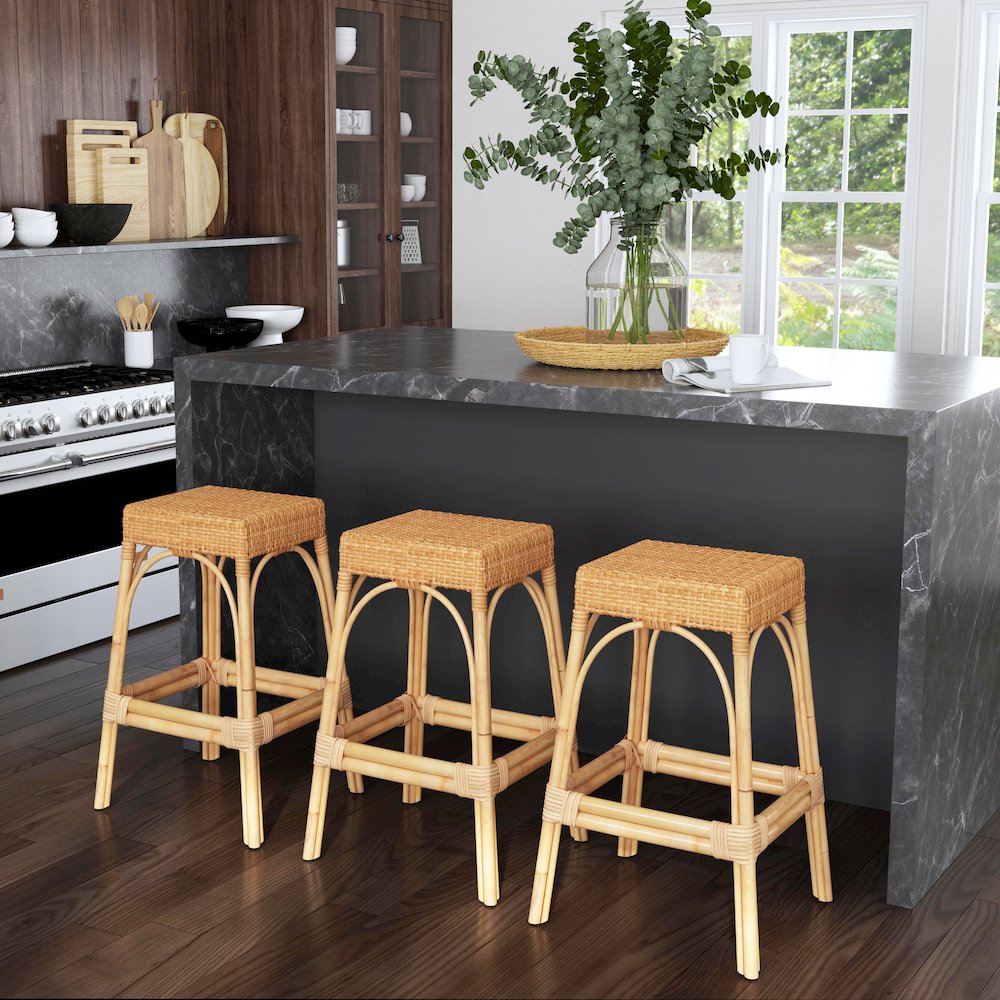 Robias Rectangular Rattan 30" Bar Stool, Natural. Picture 8