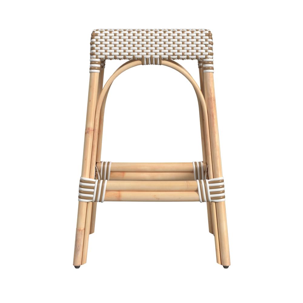 Robias Rectangular Rattan 30" Bar Stool, White and Tan Dot. Picture 2