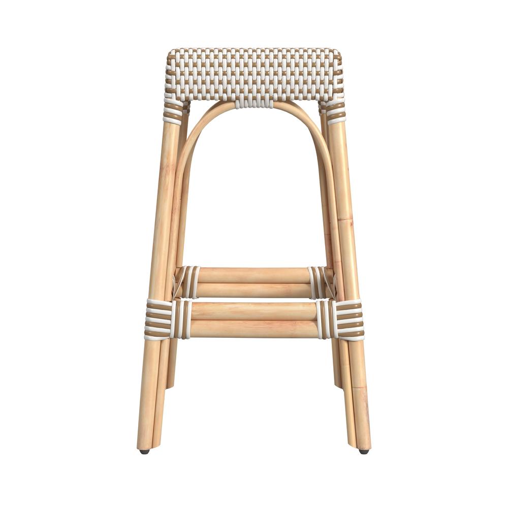 Robias Rectangular Rattan 30" Bar Stool, White and Tan Dot. Picture 3