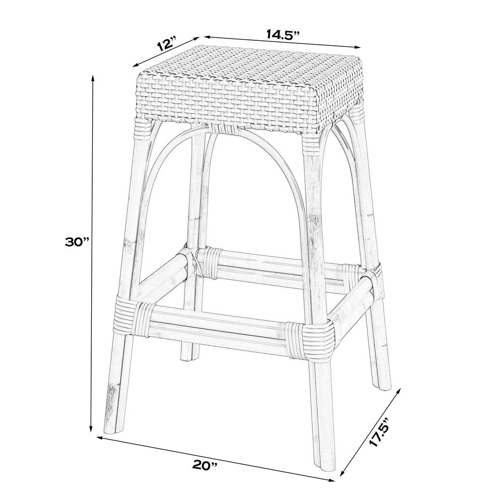Robias Rectangular Rattan 30" Bar Stool, White and Tan Dot. Picture 5