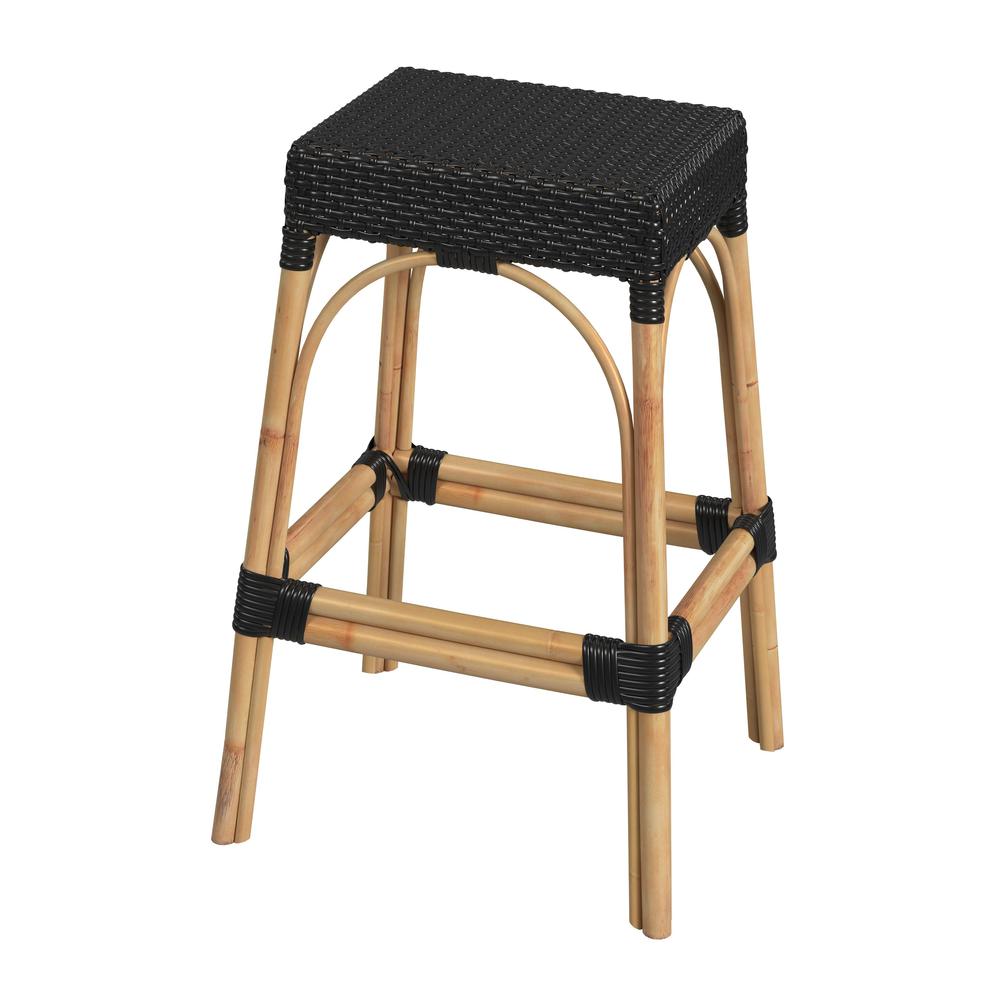 Robias Rectangular Rattan 30" Bar Stool, Black. Picture 1