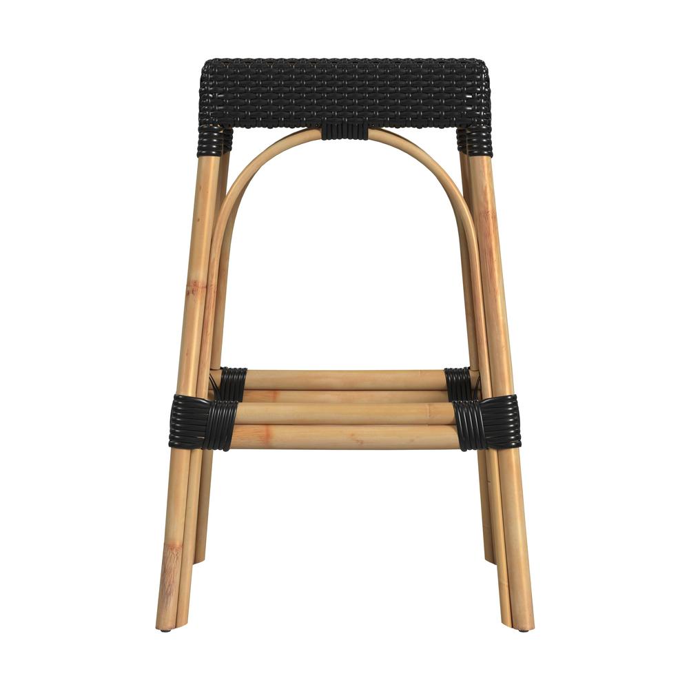 Robias Rectangular Rattan 30" Bar Stool, Black. Picture 2