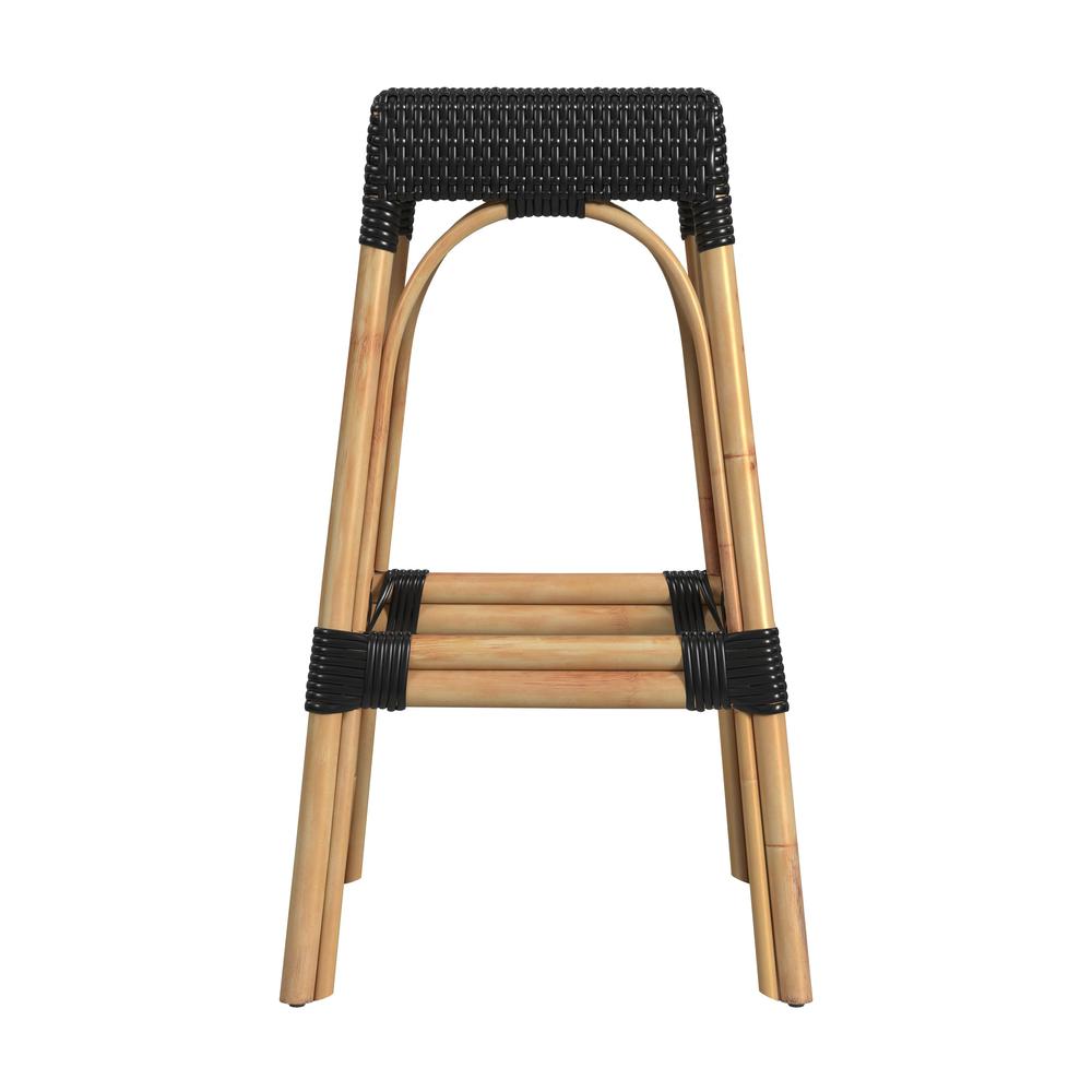 Robias Rectangular Rattan 30" Bar Stool, Black. Picture 3