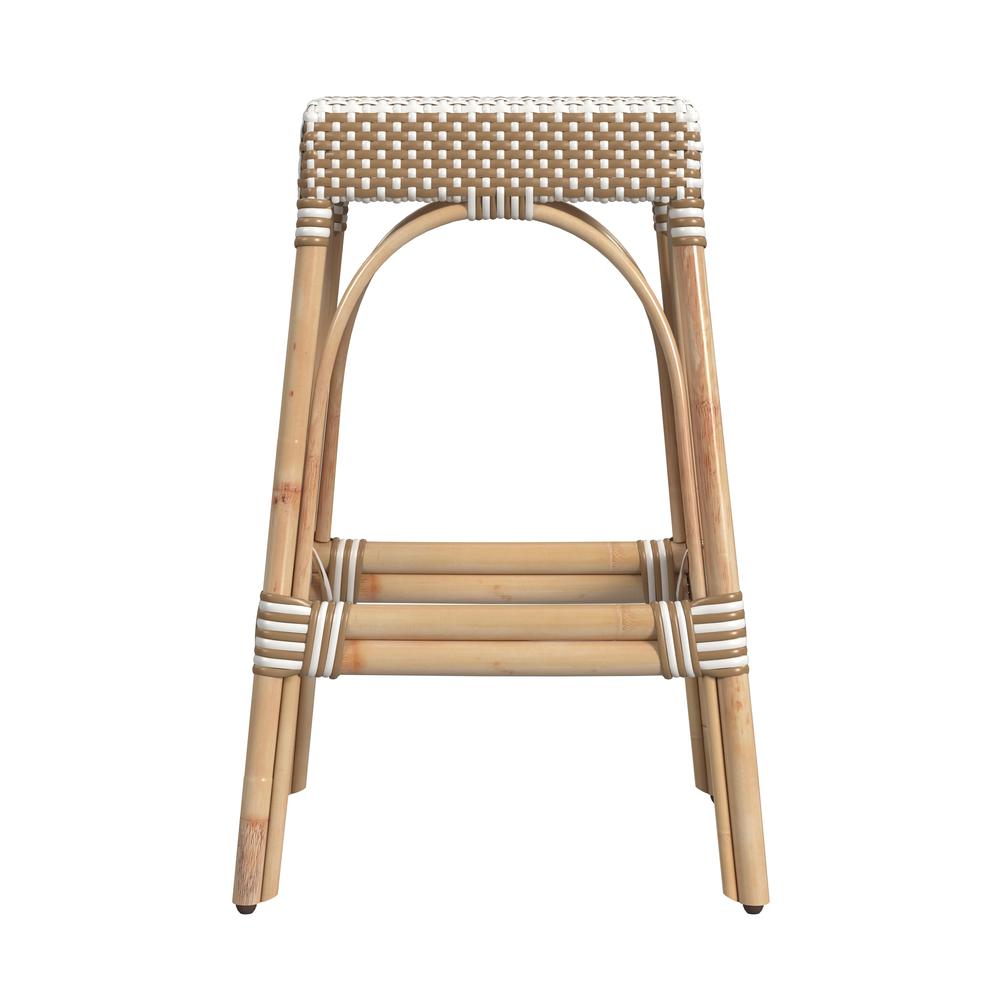 Robias Rectangular Rattan 30" Bar Stool, Tan and White Stripe. Picture 2