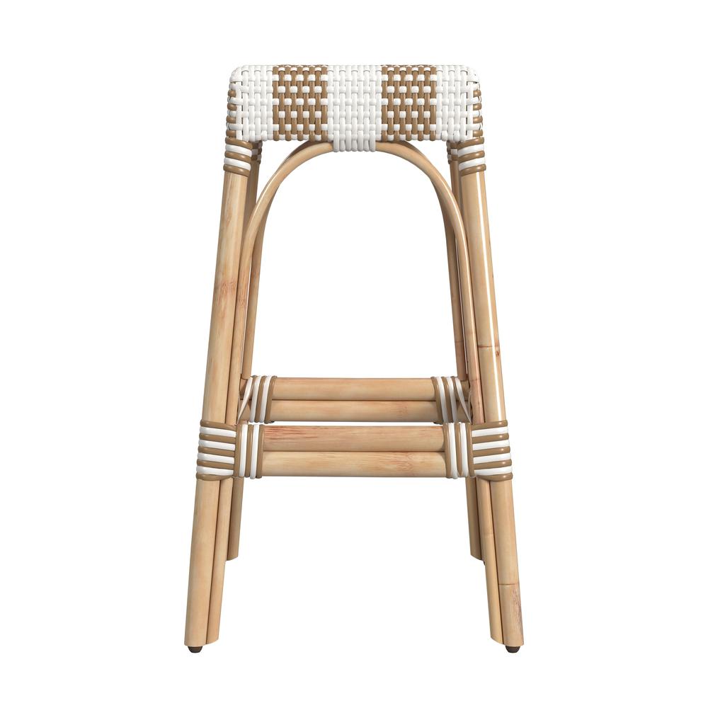 Robias Rectangular Rattan 30" Bar Stool, Tan and White Stripe. Picture 3