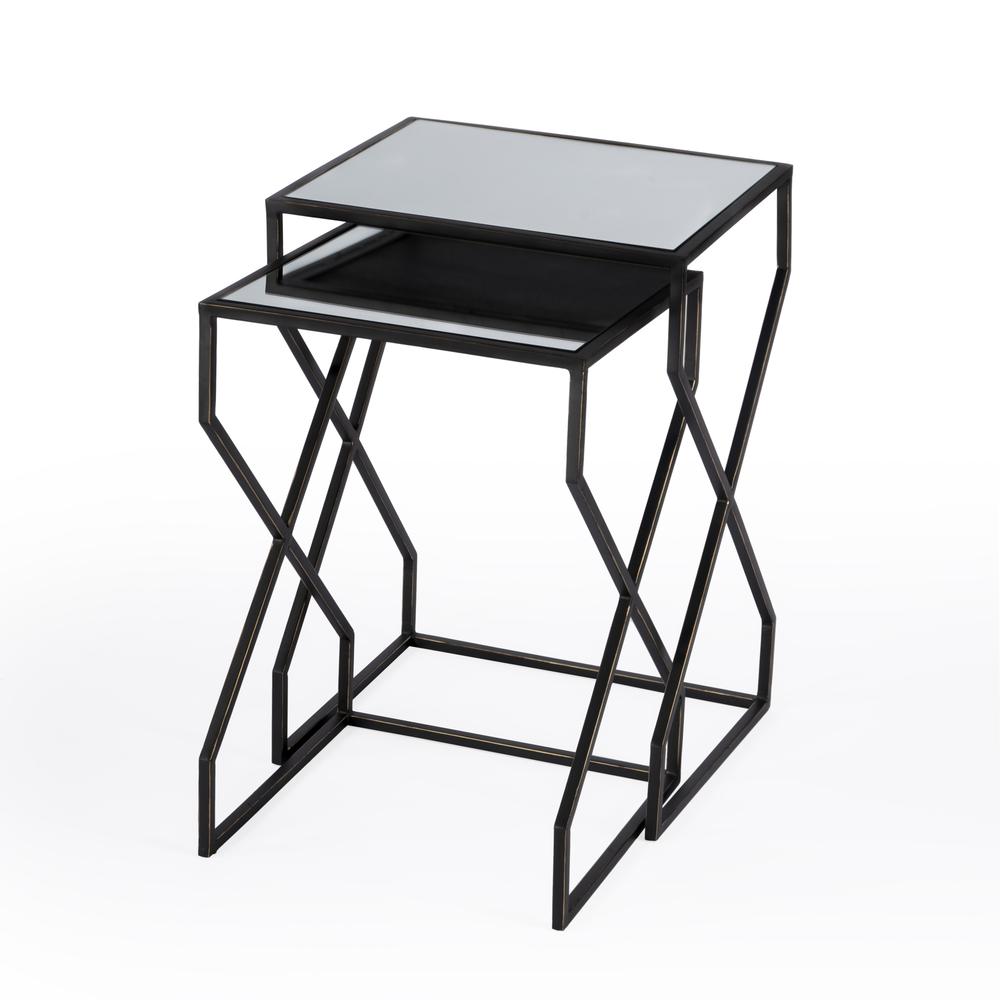 Demi Modern Mirrored Nesting Tables, Black. Picture 1