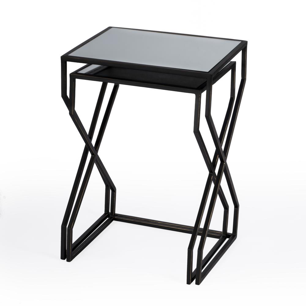 Demi Modern Mirrored Nesting Tables, Black. Picture 2
