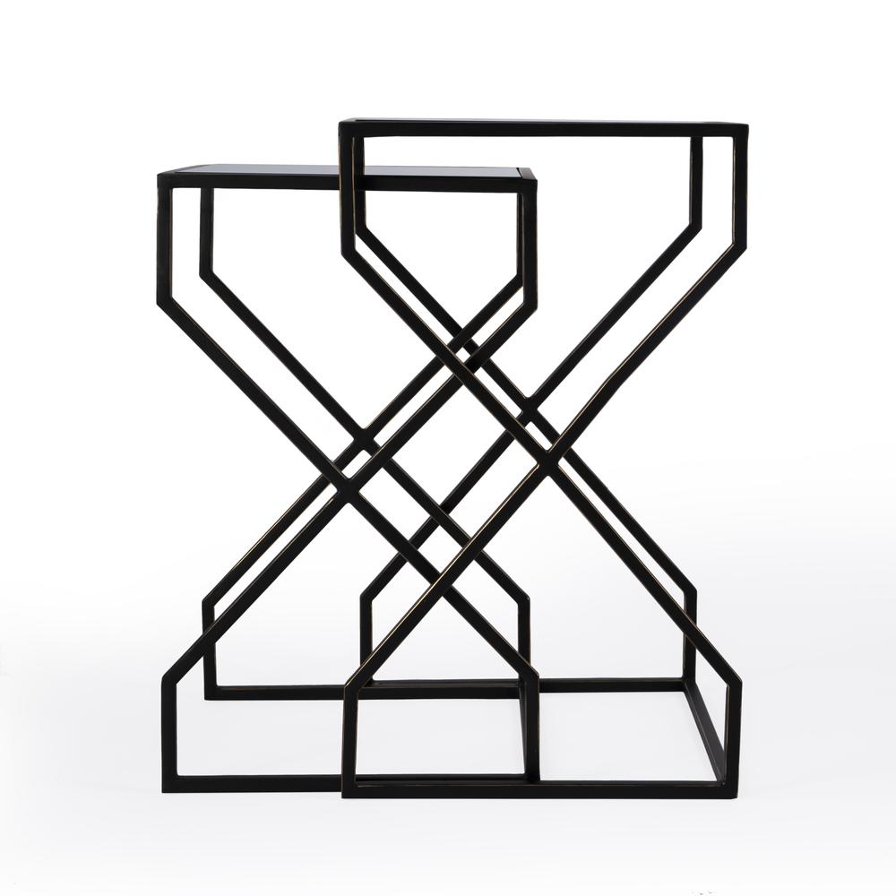 Demi Modern Mirrored Nesting Tables, Black. Picture 4