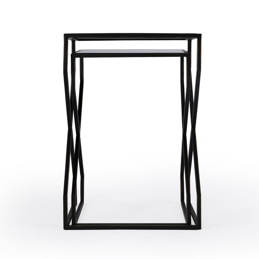Demi Modern Mirrored Nesting Tables, Black. Picture 5