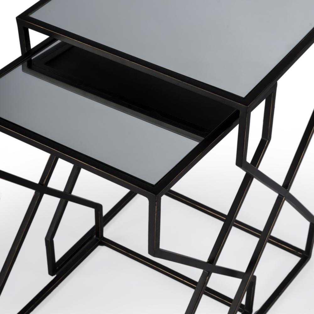 Demi Modern Mirrored Nesting Tables, Black. Picture 6