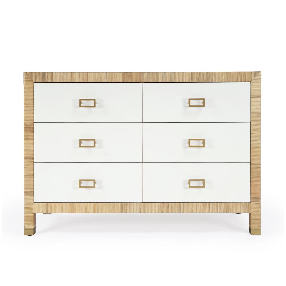 Corfu 6 Drawer Natural Rattan Double Dresser, Natural and White. Picture 3