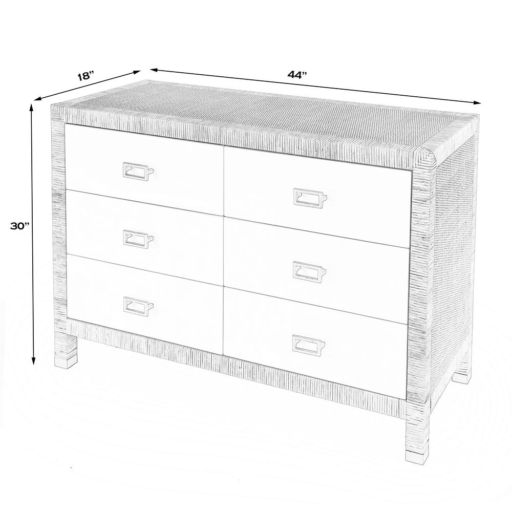 Corfu 6 Drawer Natural Rattan Double Dresser, Natural and White. Picture 8