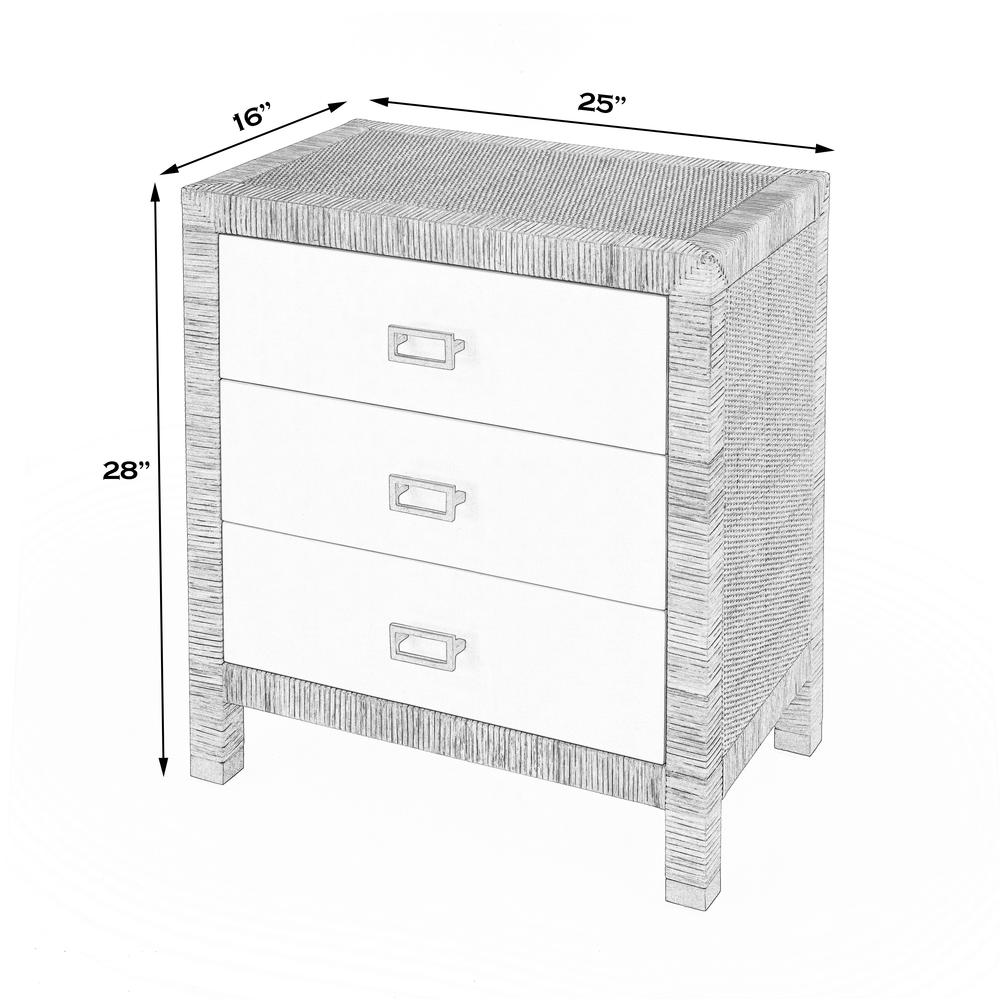 Corfu 3 Drawer Rattan Nightstand, Natural and White. Picture 8