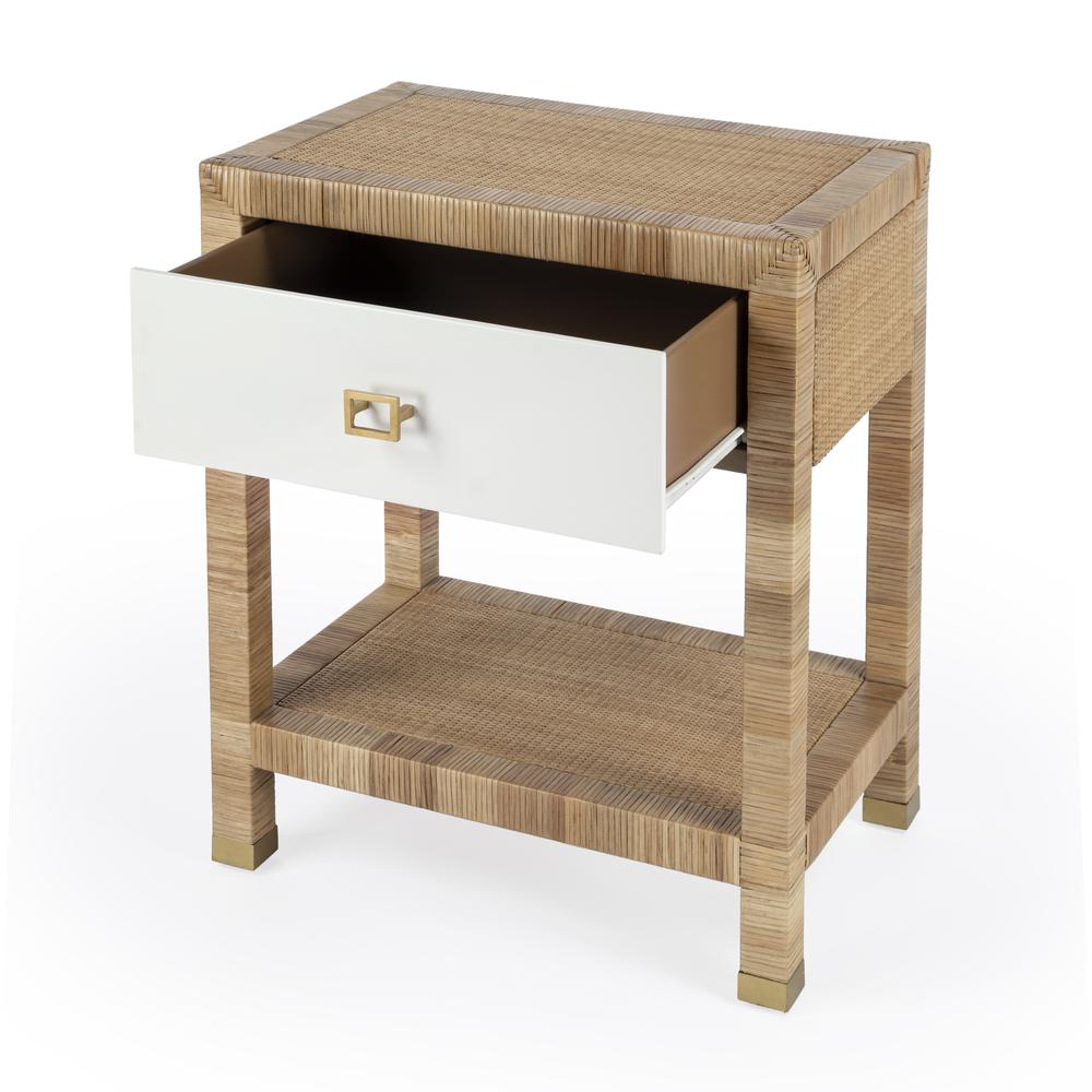 Corfu 1 Drawer Natural Rattan Nightstand, Natural and White. Picture 2