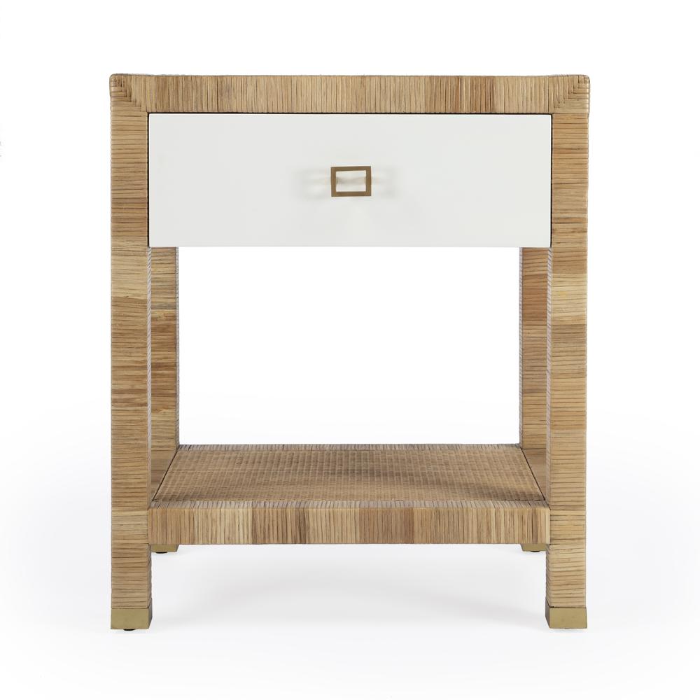 Corfu 1 Drawer Natural Rattan Nightstand, Natural and White. Picture 3