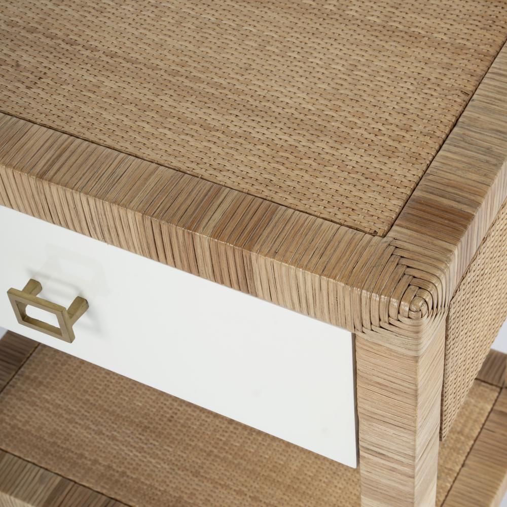 Corfu 1 Drawer Natural Rattan Nightstand, Natural and White. Picture 4