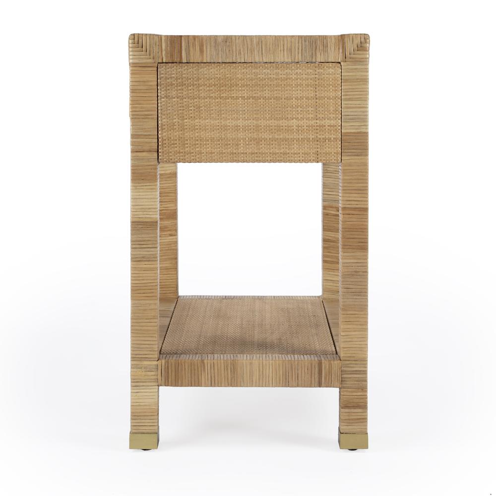Corfu 1 Drawer Natural Rattan Nightstand, Natural and White. Picture 5