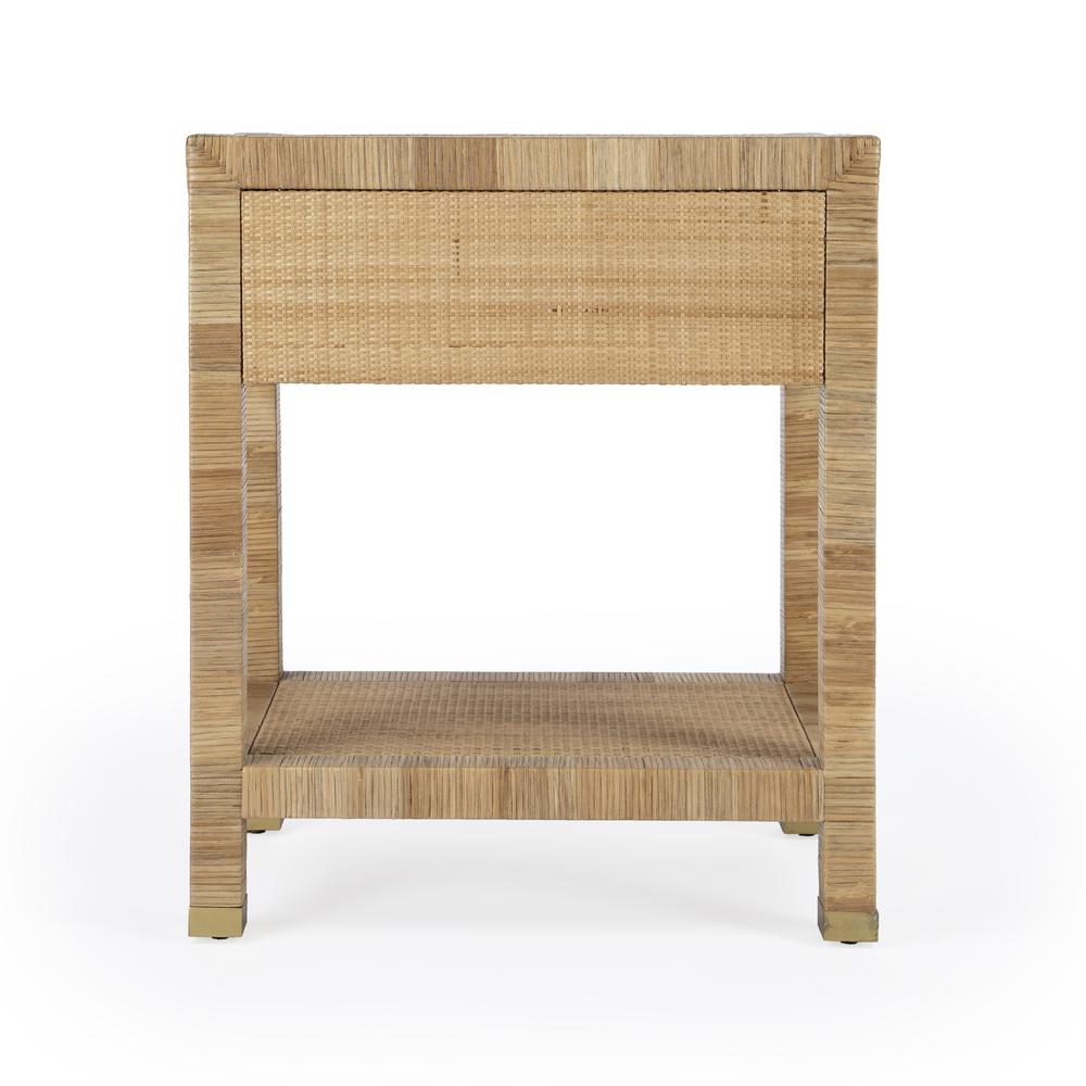 Corfu 1 Drawer Natural Rattan Nightstand, Natural and White. Picture 6
