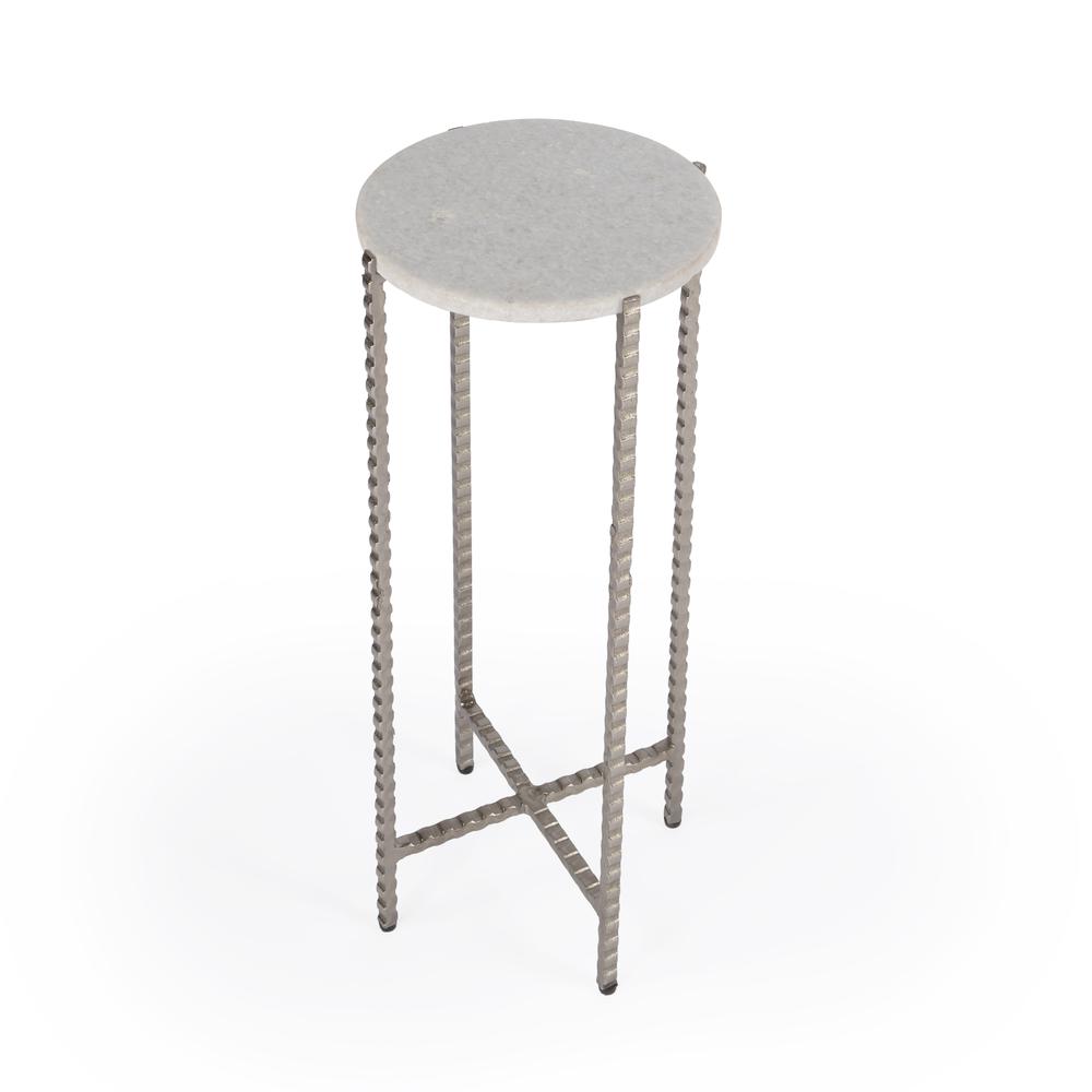 Nigella Marble and Silver Cross Legs Side Table, Multi-Color. Picture 1