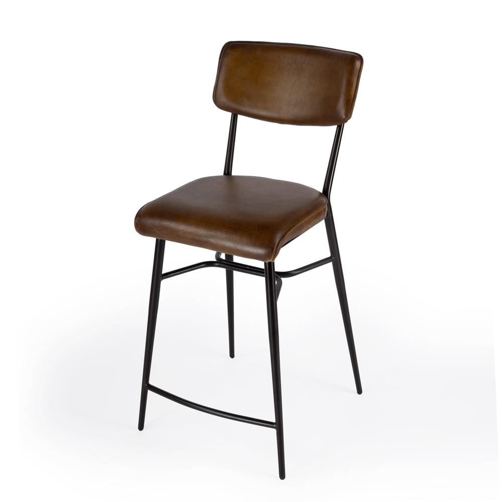 Odessa Square Leather 26.5" Counter Stool, Medium Brown. Picture 1