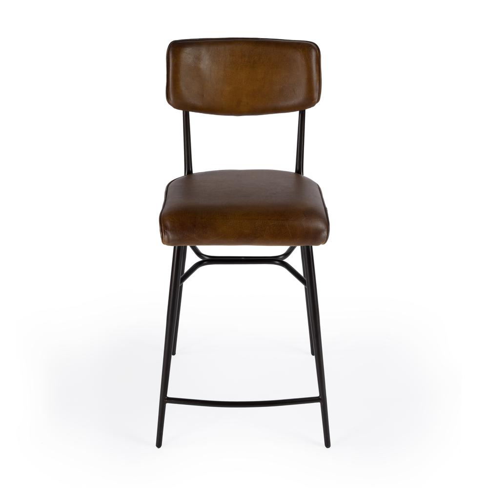 Odessa Square Leather 26.5" Counter Stool, Medium Brown. Picture 3